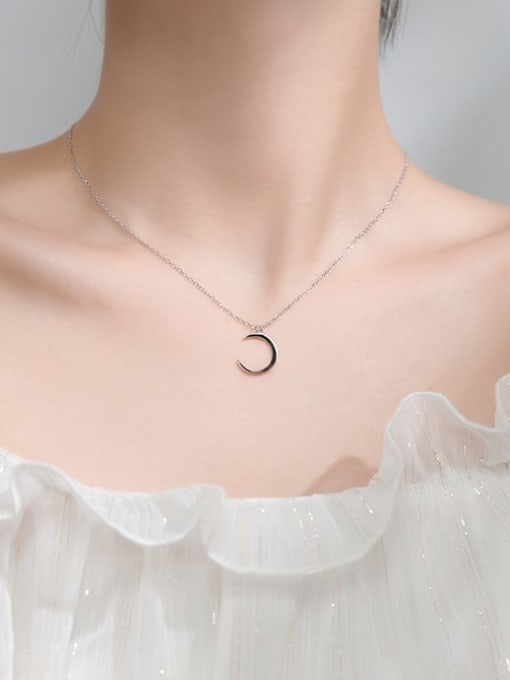 Rosh 925 Sterling Silver Smooth Moon Minimalist Necklace 3