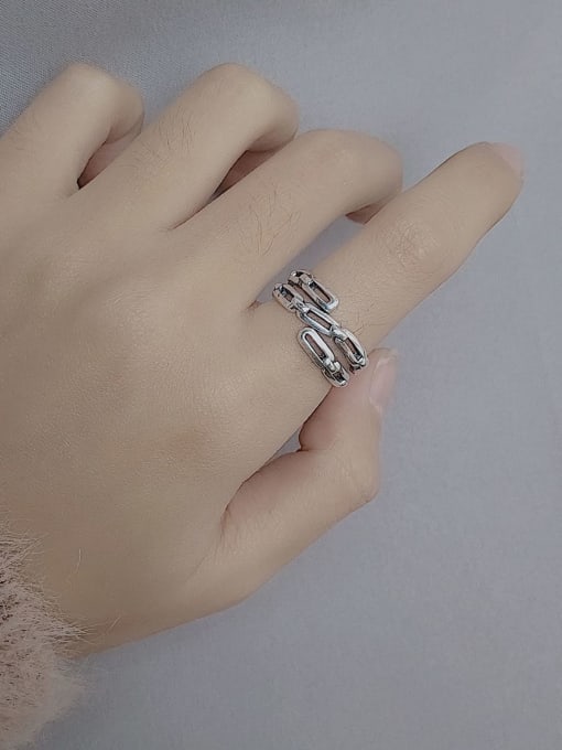 SHUI Vintage Sterling Silver With Platinum Plated Simplistic Hollow Geometric Free Size Rings 2
