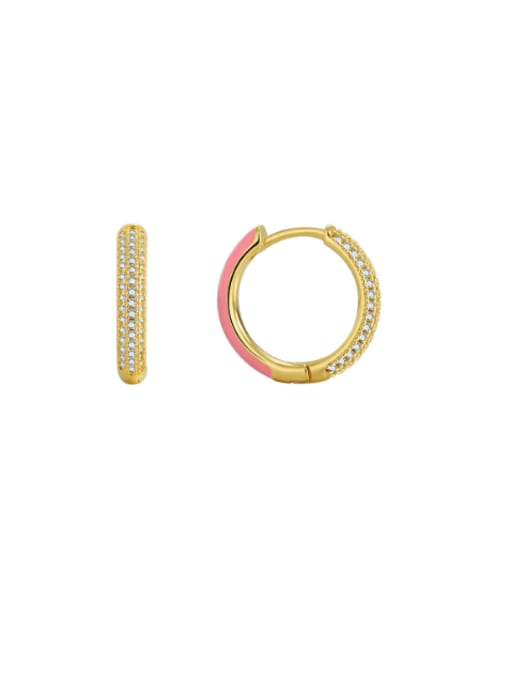 Gold Dropped Zircon Earrings Brass Enamel Geometric Minimalist Huggie Earring