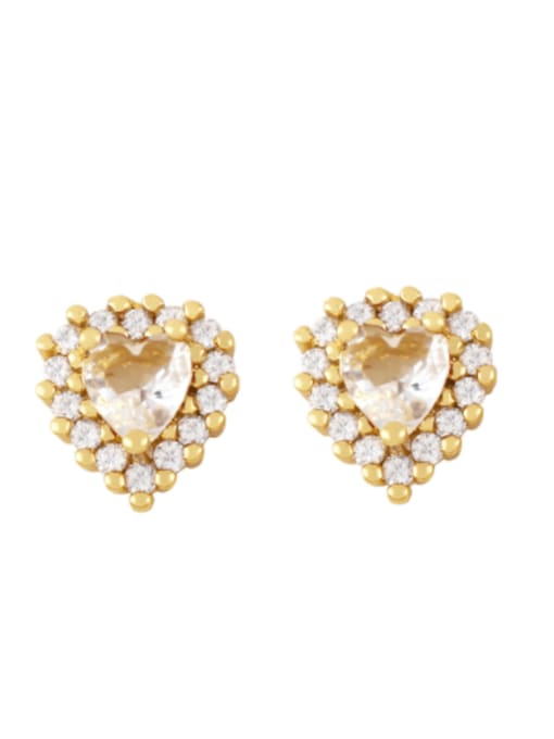 white Brass Cubic Zirconia Heart Cute Stud Earring