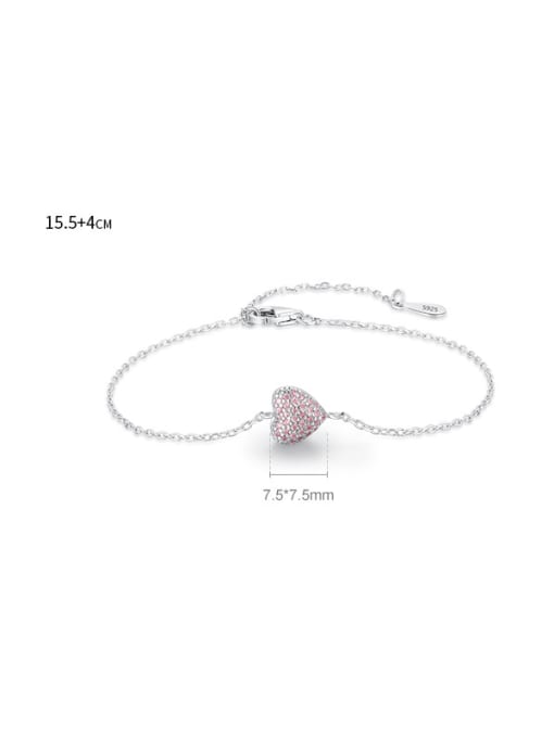 MODN 925 Sterling Silver Cubic Zirconia Heart Dainty Link Bracelet 2