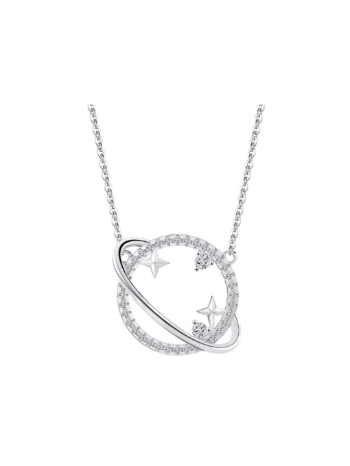 Platinum,  2.27g 925 Sterling Silver Cubic Zirconia Planet Dainty Necklace