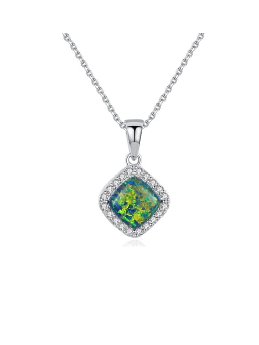 CCUI 925 Sterling Silver Opal Multi Color Simple square pendant  Necklace