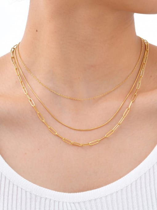 CONG Stainless steel Irregular Minimalist Multi  Three Layers Chain Necklace 2