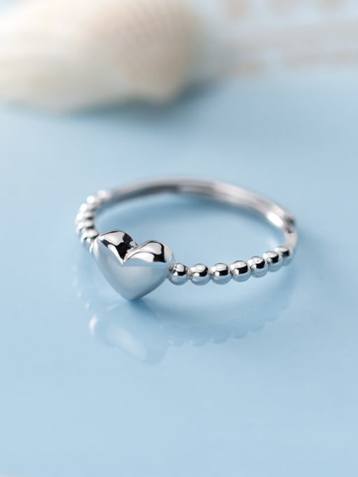 Rosh 925 Sterling Silver Bead Smooth Heart Minimalist Band Ring 1