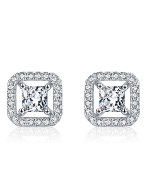MODN 925 Sterling Silver Cubic Zirconia Square Classic Stud Earring 2