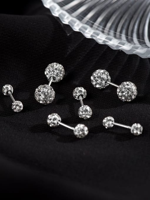 ES2226 【 Platinum 3mm 】 925 Sterling Silver Cubic Zirconia Round Bead Minimalist Stud Earring