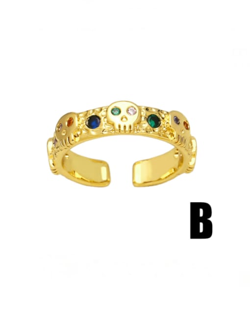B Brass Cubic Zirconia Skull Minimalist Band Ring