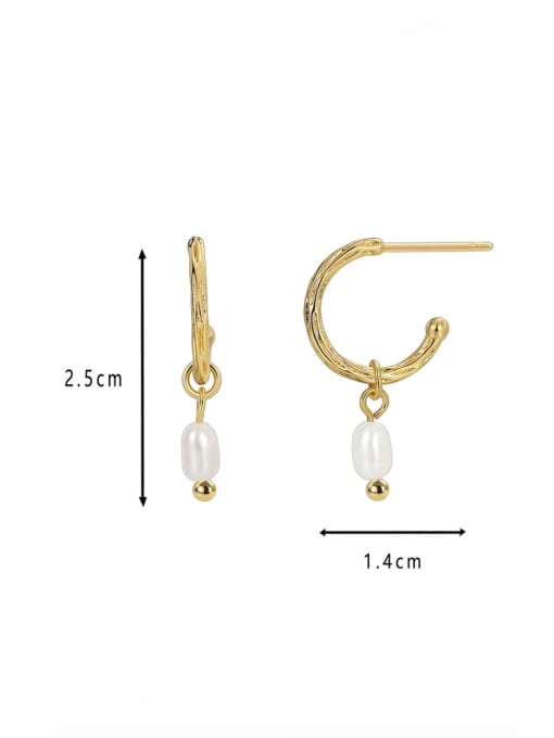 CHARME Brass Imitation Pearl Geometric Minimalist Drop Earring 3