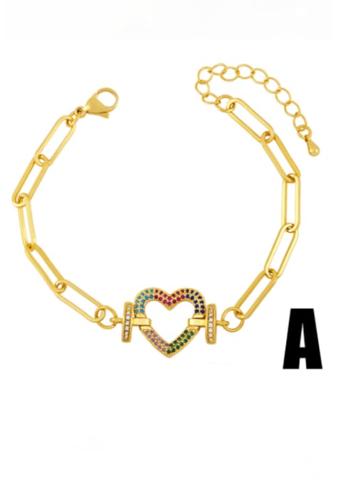 A Brass Cubic Zirconia Heart Vintage Hollow Chain  Bracelet