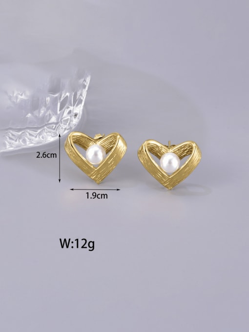 A TEEM Titanium Steel Imitation Pearl Heart Minimalist Stud Earring 2