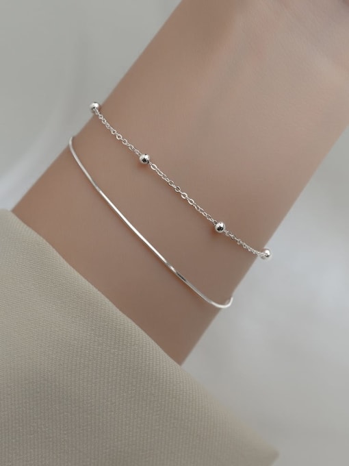 Rosh 925 Sterling Silver Bead Minimalist Multi-layer  Link Bracelet 1
