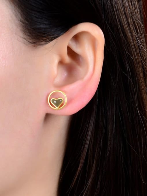 DEER 925 Sterling Silver Jade Heart Minimalist Stud Earring 1