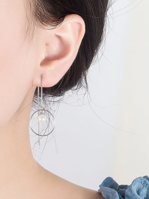 HAHN 925 Sterling Silver Round Tassel Minimalist Threader Earring 1