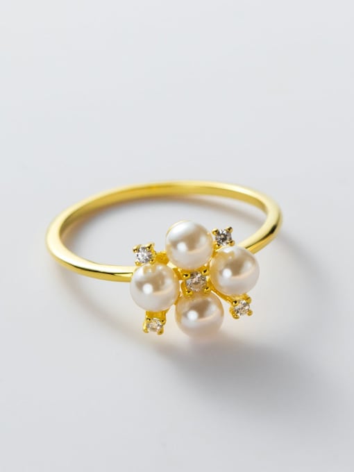 Rosh 925 Sterling Silver Imitation Pearl Flower Cute Band Ring 0