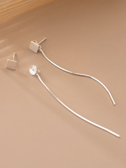 Rosh 925 Sterling Silver Square Minimalist Tassel Threader Earring 1