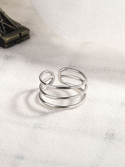 HAHN 925 Sterling Silver Geometric Minimalist  three-line glossy  Midi Ring 2