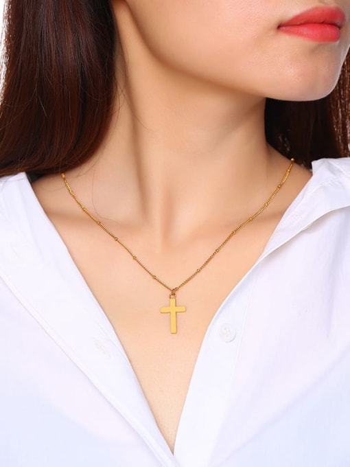 CONG Stainless Steel With Gold Plated Simplistic Smooth Cross Necklaces 1