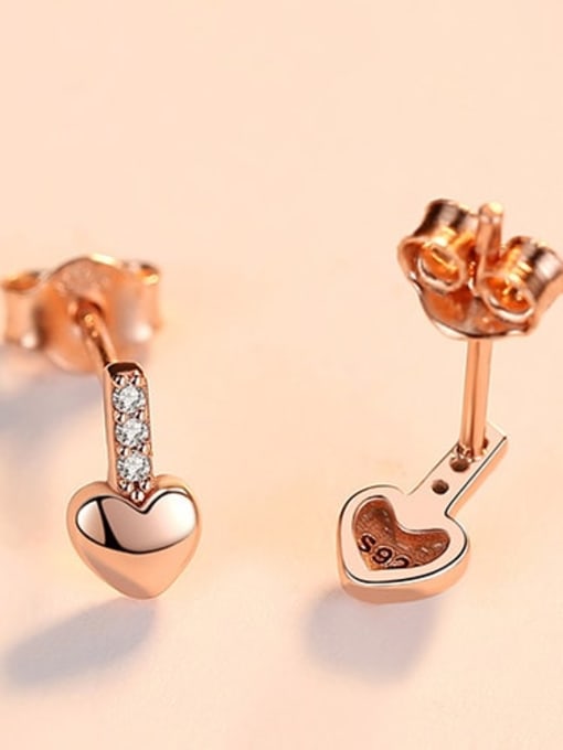 Rose gold 16e04 925 Sterling Silver Rhinestone Smooth Heart Cute Stud Earring