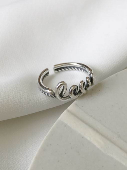 Boomer Cat 925 Sterling Silver Letter Love Vintage Band Ring 0