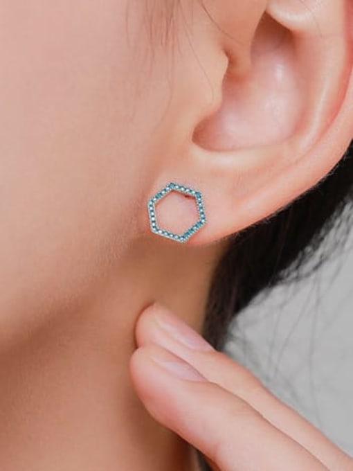 MODN 925 Sterling Silver Turquoise Hexagon Minimalist Stud Earring 1