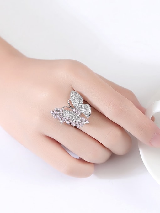 BLING SU Brass Cubic Zirconia Butterfly Luxury Cocktail Ring 1