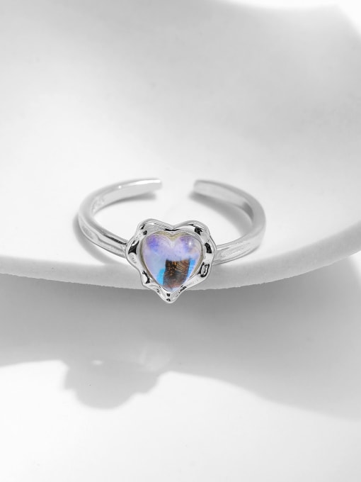 MODN 925 Sterling Silver Moonstone+Heart Heart Dainty Band Ring 3
