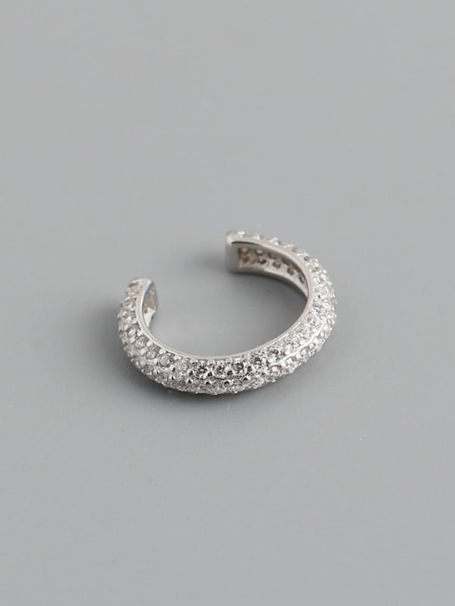 White gold (single) 925 Sterling Silver Cubic Zirconia Geometric C Shape  Minimalist Single Earring(Single-Only One)