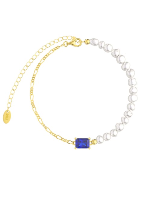 Main stone: blue, pearl about 3 -4mm 925 Sterling Silver Freshwater Pearl Geometric Minimalist Handmade Beaded Bracelet