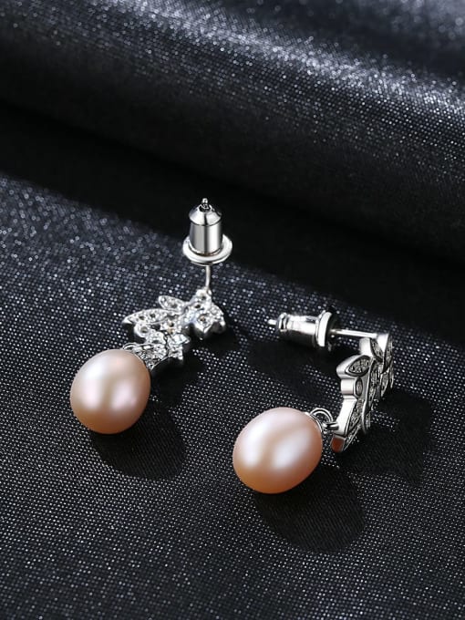 CCUI 925 Sterling Silver Freshwater Pearl White Leaf Trend Drop Earring 2