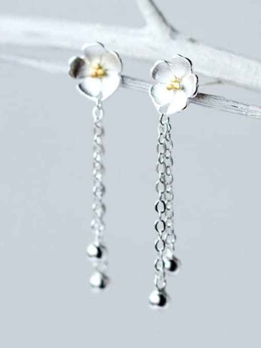 Rosh 925 Sterling Silver Bead Flower Minimalist Drop Earring 2