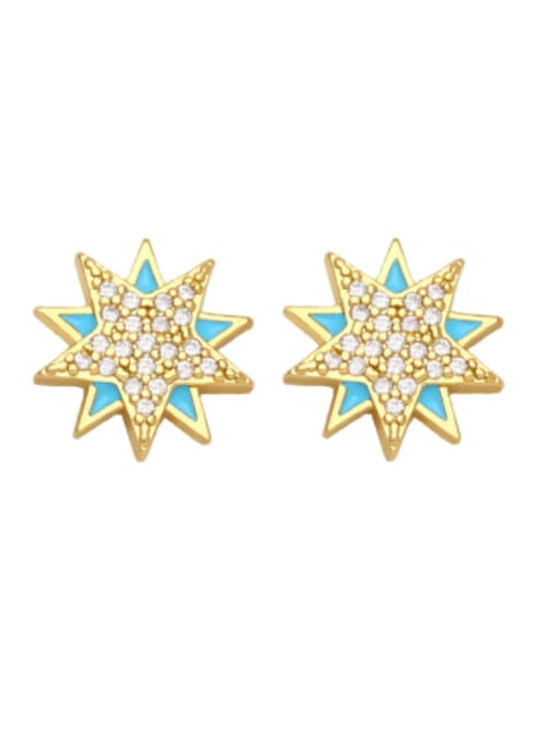 blue Brass Cubic Zirconia  Star Vintage Stud Earring