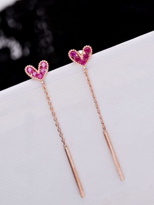 Luxu Brass Cubic Zirconia Heart Minimalist Threader Earring 2