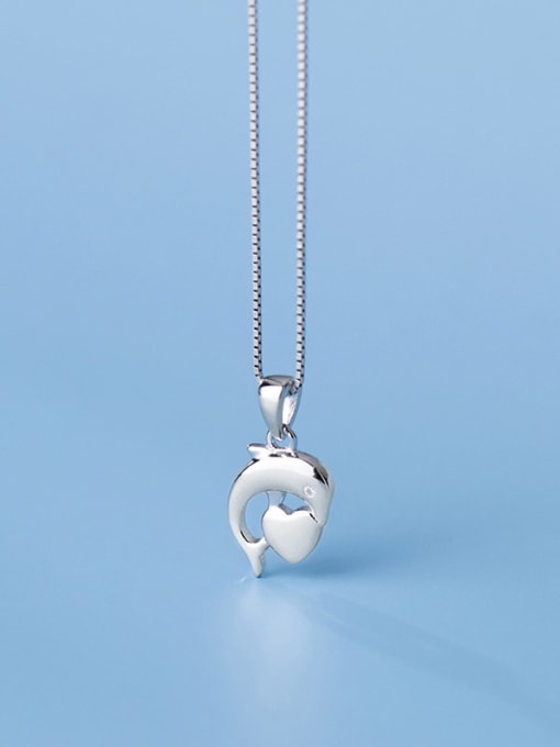 Rosh 925 Sterling Silver Minimalist  Dolphin Heart Pendant 1