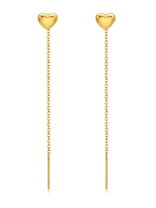 golden Stainless steel Heart  Tassel Minimalist Threader Earring