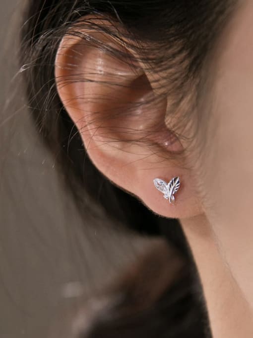 Rosh 925 Sterling Silver Leaf Cute Stud Earring 1