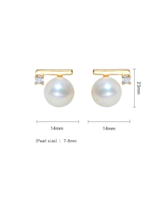 RAIN Brass Freshwater Pearl Round Minimalist Stud Earring 2