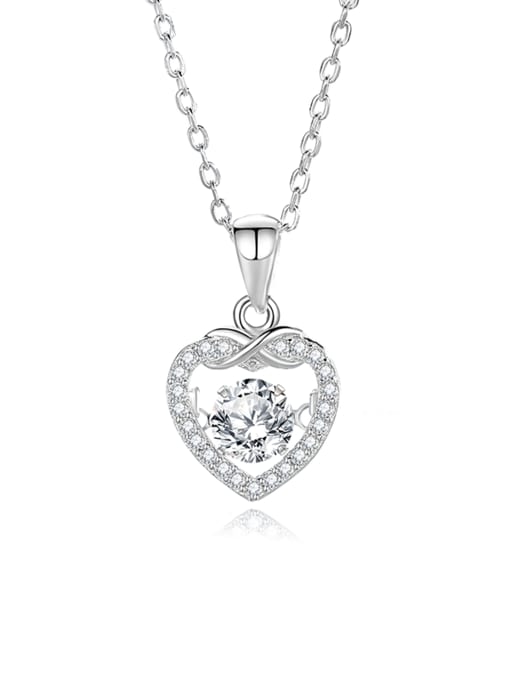 FDTD 021 Platinum+White  Zircon 925 Sterling Silver Moissanite Heart Dainty Necklace
