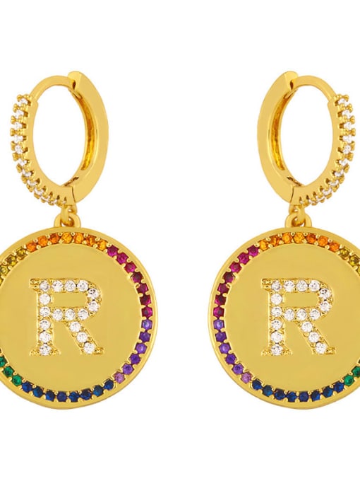 R Brass Cubic Zirconia Letter Minimalist Huggie Earring