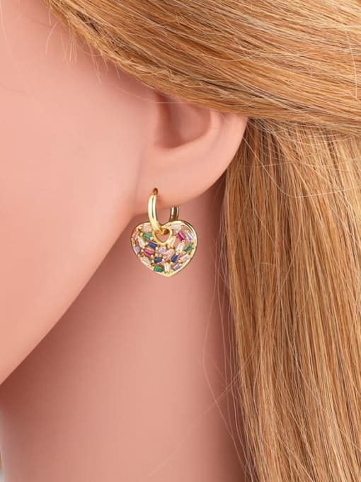 CC Brass Cubic Zirconia Heart Minimalist Huggie Earring 1