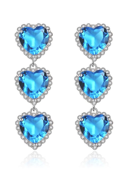 blue Brass Cubic Zirconia Heart Dainty Drop Earring