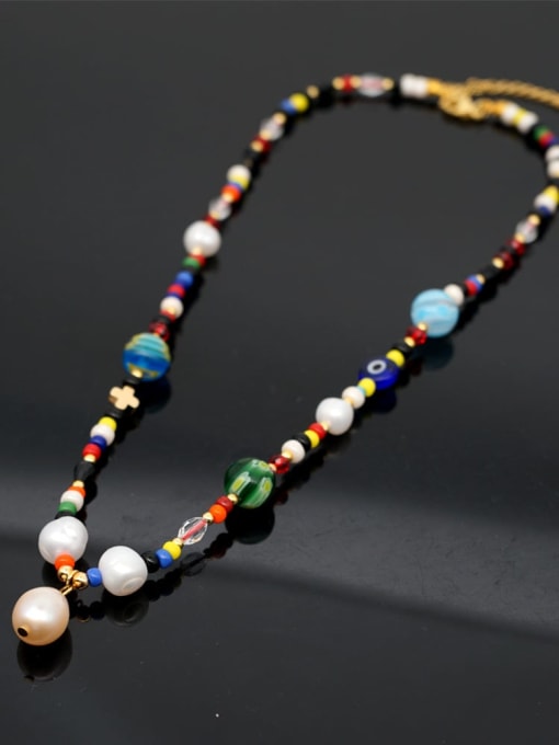 Roxi Stainless steel Freshwater Pearl Multi Color Irregular Bohemia Necklace 1