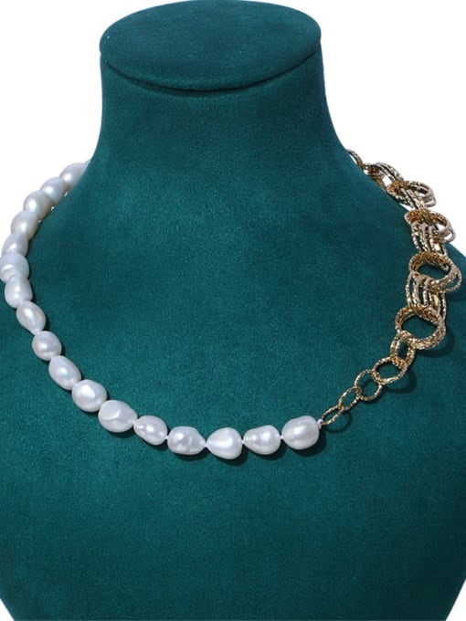 Necklace Brass Freshwater Pearl Asymmetry Geometric Vintage Necklace