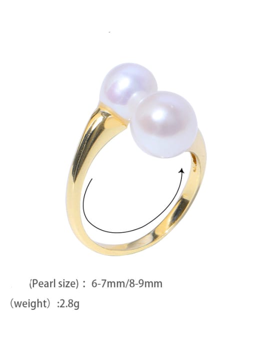 Freshwater pearl ring Brass Freshwater Pearl Geometric Vintage Band Ring