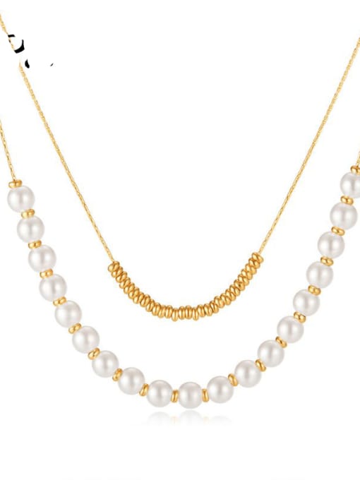 Open Sky Stainless steel Imitation Pearl Geometric Minimalist Multi Strand Necklace