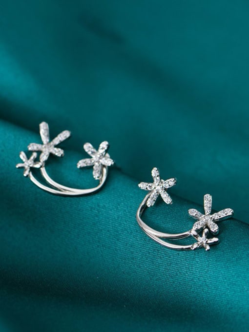 Rosh 925 Sterling Silver simple diamond multi flower Dainty Stud Earring