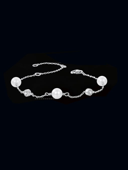 Jare 925 Sterling Silver Moissanite Imitation Pearl Irregular Minimalist Link Bracelet 0