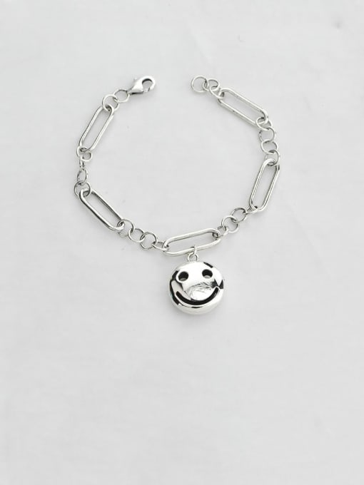 SHUI Vintage Sterling Silver With Simple Retro Hollow Chain Smiley Bracelets 0