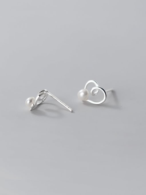 Rosh 925 Sterling Silver Imitation Pearl Heart Minimalist Stud Earring 4
