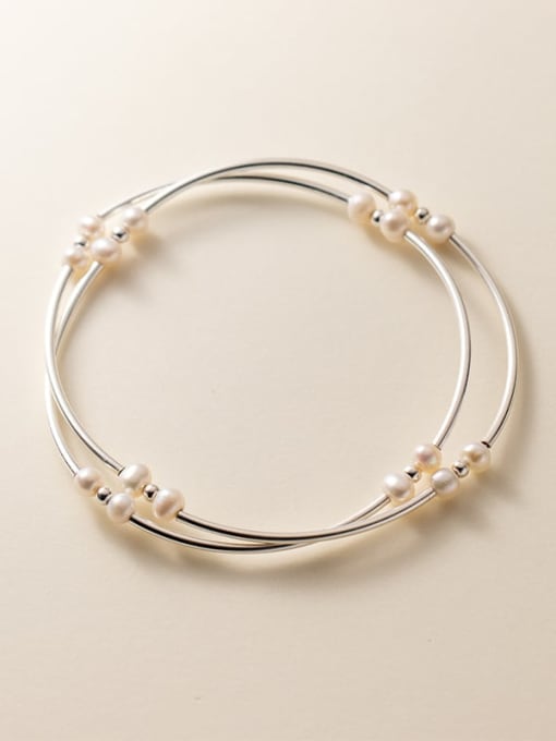 Rosh 925 Sterling Silver Imitation Pearl Geometric Minimalist Set Bangle